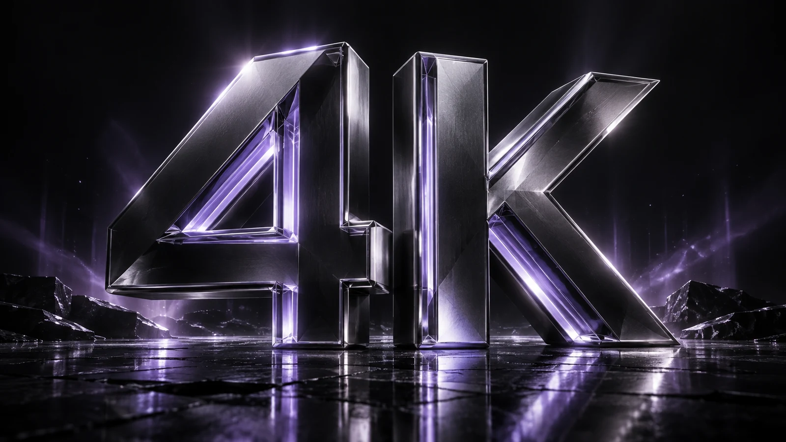 Sculpted titanium and glass 4K with violet light