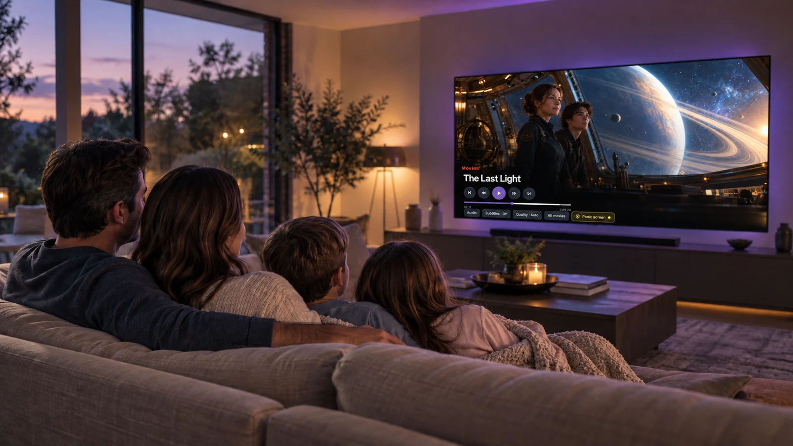 A family enjoying a quiet evening together in a modern living room